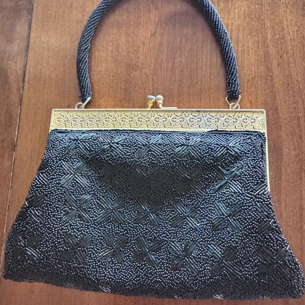 Vintage Elegant Black Beaded Handbag